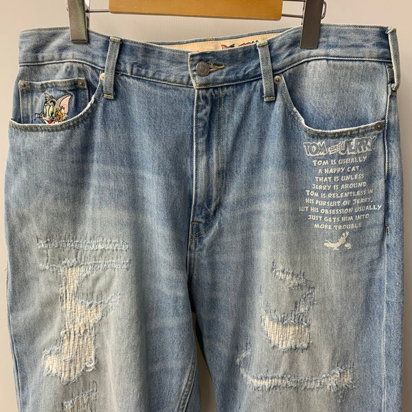 エクストララージ X-LARGE Tom And Jerry ダメージ加工 ワイド デニム パンツ 101241031022 デニム ブルー 201MB-937