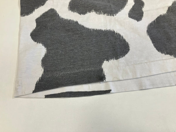 ヴィンテージ vintage 90's 90年代 PARTY TILL THE COWS COME HOME DRINK MILK 牛 ホルスタイン アニマルT 総柄 シングルステッチ - Tシャツ ホワイト 101MT-3916