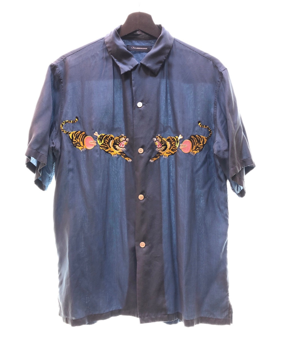 ジョン アンダーカバー John UNDERCOVER 16SS ALOHA SHIRT アロハ シャツ トラ 虎 刺繍 開襟 オープンカラー 青  JUQ9401-1 サイズ2 半袖シャツ 刺繍 ブルー 104MT-44 | 古着通販のドンドンサガール