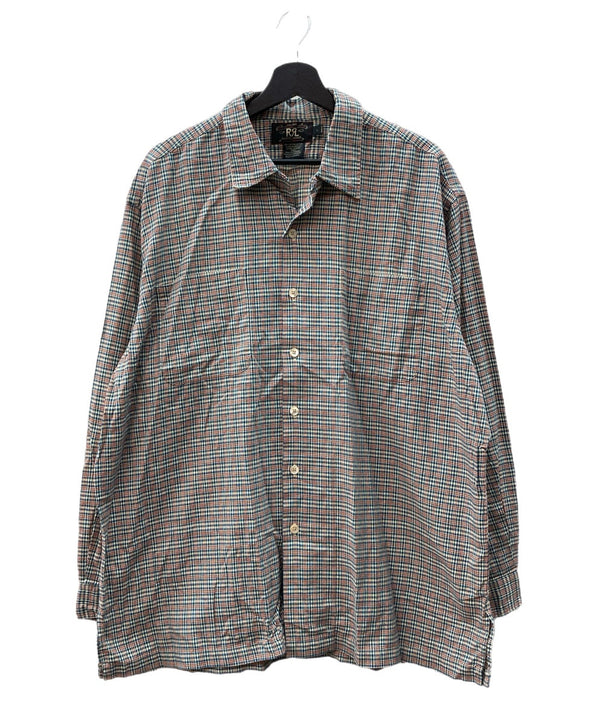 ダブルアールエル RRL 90s 90年代 三ツ星タグ オープンカラー 開襟 ボックス ポケット  長袖シャツ チェック マルチカラー Lサイズ 104MT-2059