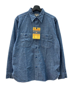 バズリクソンズ BUZZ RICKSON'S BLUE CHAMBRAY WORK SHIRTS シャンブレー ワークシャツ マチ付 長袖シャツ 無地 ブルー Lサイズ 104MT-2079