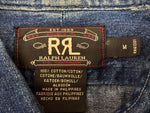 ダブルアールエル RRL 三ツ星タグ DENIM SHIRT デニム ステンカラー フロントボタン メタルボタン ヴィンテージ VINTAGE ラルフローレン RALPH LAUREN フィリピン製 INDIGO インディゴ BLUE 青 長袖シャツ 無地 ブルー Mサイズ 104MT-1954