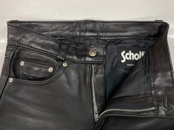 ショット SCHOTT 600 LEATHER PANTS レザーパンツ USA製 ジッパーフライ 黒 無地 ボトムスその他 ブラック サイズ30 104MB-84