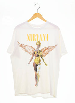 バンドTシャツ BAND-T 90’s NIRVANA  IN UTERO イン・ユーテロ バンT ロックT 袖裾ダブル タグ欠損 表記なし Tシャツ ホワイト 103MT-819