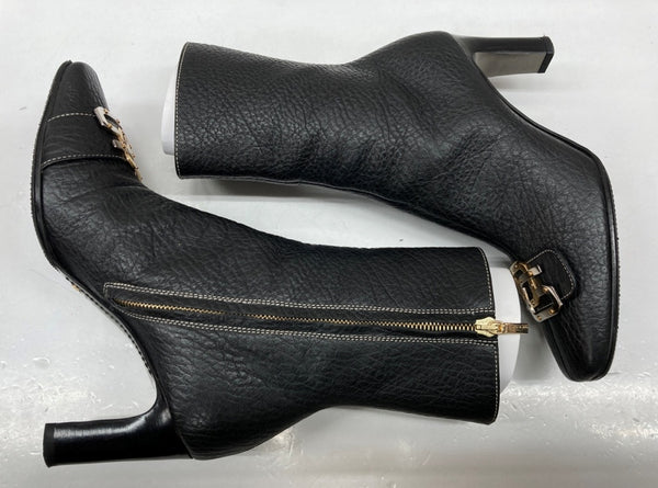 ドルチェ＆ガッバーナ Dolce&Gabbana VERO CUOIO ミドルブーツ チゼルトゥ スクエアトゥ ロゴ金具 ゴールド 刻印 イタリア製 BLACK 黒 DIW5080031 レディース靴 ブーツ その他 ブラック SIZE37 1/2 104S-720