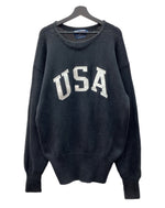 ラルフローレン RalphLauren POLO SPORT 90s USA LOGO COTTON KNIT ロゴ コットン ニット セーター 厚手 長袖 黒 セーター 刺繍 ブラック XLサイズ 104MT-1748