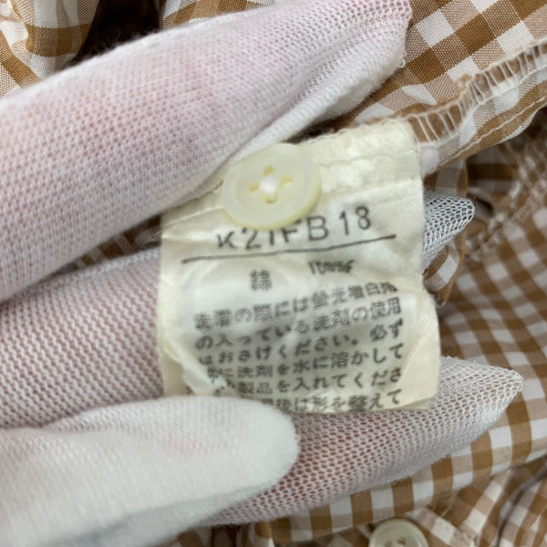 カネコイサオ kaneko isao ワンダフルワールド セーラーカラー シャツ リボン ギンガムチェック柄 長袖シャツ ブラウン 201LT-433