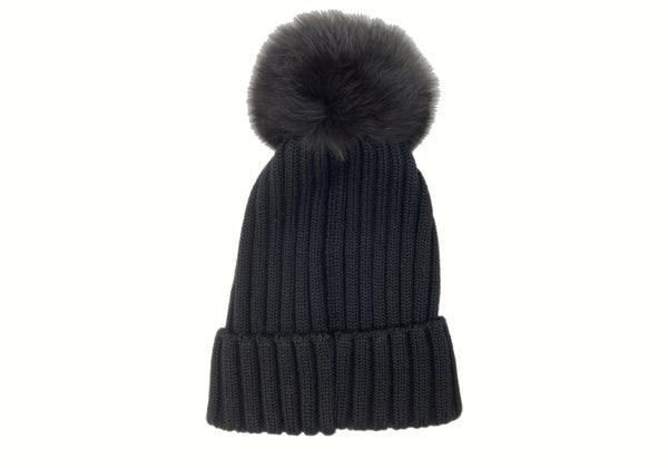 モンクレール MONCLER KNIT CAP ニット帽 ビーニー ファー付 キッズ ベビー 黒 C2-093-00219-00-03510 帽子 レディース帽子 ニット帽 ロゴ ブラック フリーサイズ 104H-25