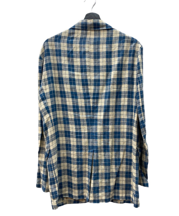 ダブルアールエル RRL 90s 90年代 三ツ星タグ 三角タグ リネン テーラードジャケット USA製 生成り 青  ジャケット チェック ブルー Sサイズ 104MT-2020