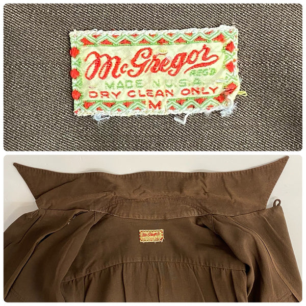 【曜日割引対象外】 ヴィンテージ vintage 40's mcgregor McGREGOR USA製 レーヨンシャツ 長袖シャツ ブラウン Mサイズ 201MT-3554 VB