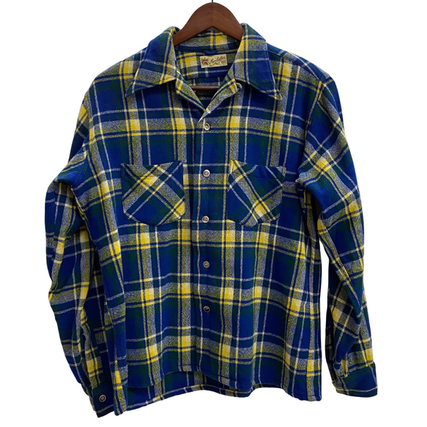 【曜日割引対象外】 ヴィンテージ vintage 40's Manhattan チェックウールシャツ 長袖シャツ ブルー 2サイズ 201MT-4701 VB