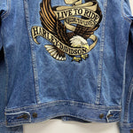 【曜日割引対象外】 ハーレーダビッドソン Harley-Davidson 刺繍ロゴ イーグル デニムジャケット Gジャン ジャケット ブルー Sサイズ 201MT-4152 VB