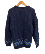 インバーアラン INVERALLAN WOOL HAND KNIT くるみボタン スコットランド製 総柄 ローゲージ ハンドニット カーディガン ネイビー 101LT-117