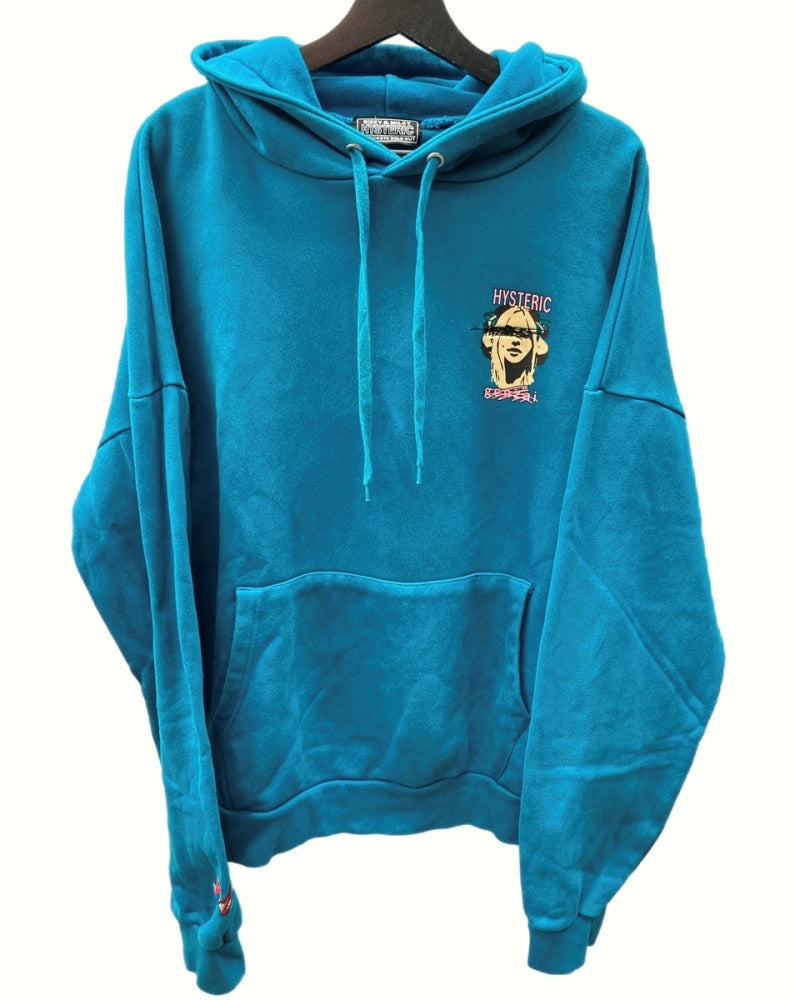 ヒステリックグラマー HYSTERIC GLAMOUR × genzai ゲンザイ PINK PANTHER WOMAN HOODIE ピンクパンサー  ウーマン フーディ パーカー TURQUOISE XL パーカ プリント ブルー 104MT-739 | 古着通販のドンドンサガール