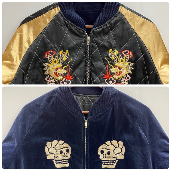 【曜日割引対象外】 東洋エンタープライズ TOYO ENTERPRISE 蛇髑髏 ヘビドクロ 別珍 サテンキルティング スカジャン ジャケット ネイビー Mサイズ 201MT-4273 VB
