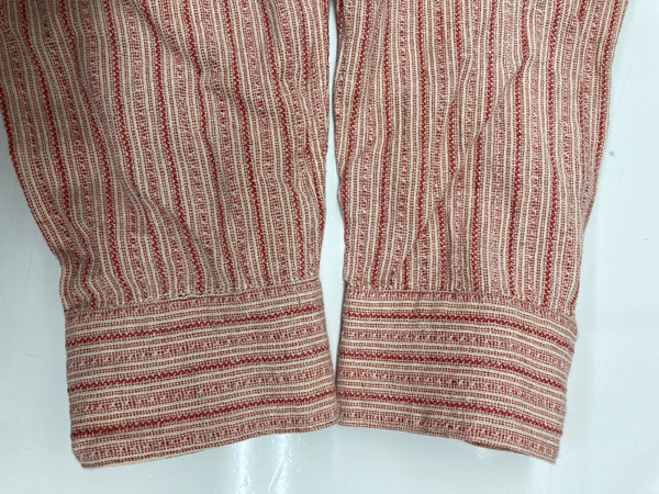 ダブルアールエル RRL 90s 三ツ星タグ SHIRT バンドカラー フロントボタン ヴィンテージ VINTAGE ラルフローレン RALPH LAUREN リネン コットン マレーシア製 RED 赤 長袖シャツ ストライプ レッド Mサイズ 104MT-1970
