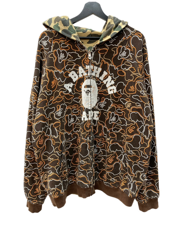 アベイシングエイプ A BATHING APE REVERSIBLE CAMO Hoodie リバーシブル カモ フーディ 緑 茶 -- パーカ カモフラージュ・迷彩 ブラウン 104MT-2098