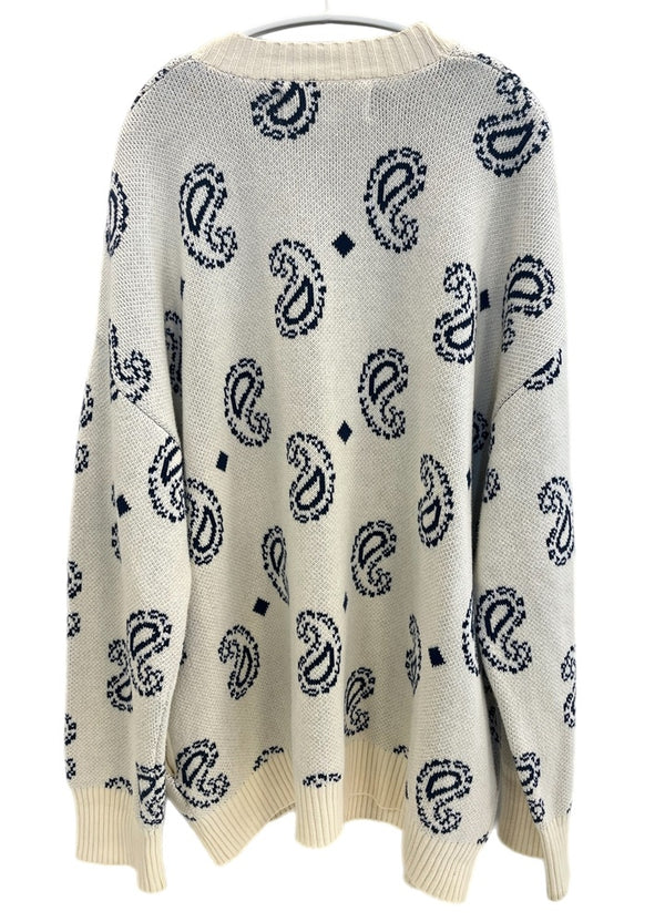 ホワイトランド WHITELAND BLACKBURN ペイズリービッグカーディガン 白 20A-KNL349-WL カーディガン ホワイト フリーサイズ 101MT-4367