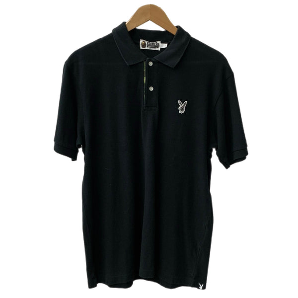 アベイシングエイプ A BATHING APE プレイボーイ play boy ポロシャツ コラボ 半袖シャツ ブラック Lサイズ 201MT-4313