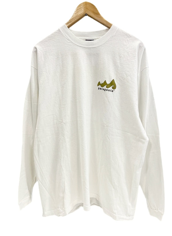 パタゴニア PATAGONIA 90s Vintage ヴィンテージ USA製 surfboards サーフボード ロゴプリント 長袖カットソー 白 XL ロンT ホワイト LLサイズ 101MT-4714