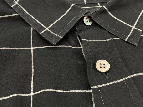 ステューシー STUSSY LIGHT WEIGHT CLASSIC SHIRT ライト ウェイト クラシック ステンカラー フロントボタン 胸ポケット ロゴ 刺繍 BLACK 黒 長袖シャツ チェック ブラック Lサイズ 104MT-1775