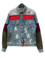 アパッチ APACHE REMAKE DENIM JACKET リメイク デニム ジャケット Gジャン ボタン ジャージ アウター インディゴ 青 ジャケット ロゴ マルチカラー Fサイズ 104MT-2214