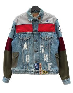 アパッチ APACHE REMAKE DENIM JACKET リメイク デニム ジャケット Gジャン ボタン ジャージ アウター インディゴ 青 ジャケット ロゴ マルチカラー Fサイズ 104MT-2214