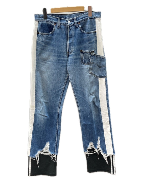 バウワウ BOWWOW REMAKE DENIM PANTS リメイク デニム パンツ 再構築 ボタンフライ ジャージ ジーンズ ズボン 青 黒 無地 BW1801-WLP デニム ブルー Mサイズ 104MB-159