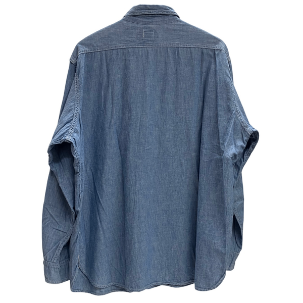 【曜日割引対象外】 ポストオーバーオールズ POST OVERALLS USA製 シャンブレーシャツ ガチャポケ 長袖シャツ ブルー Lサイズ 201MT-4383 VB