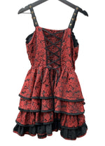 トゥアリス To Alice 2025年モデル ブラッディローズシリーズ ブラッディ ローズ ティアード ドレス レースアップ リボン ロリータ ゴスロリ バラ 薔薇 ROSE 赤 RED  L1217 ワンピース 総柄 レッド Mサイズ 104LT-140