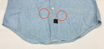 ダブルアールエル RRL 三ツ星タグ DENIM SHIRT デニム バンドカラー シャンブレー フロントボタン ヴィンテージ VINTAGE ラルフローレン RALPH LAUREN マレーシア製 ライトブルー 水色 長袖シャツ 無地 ブルー Sサイズ 104MT-1955