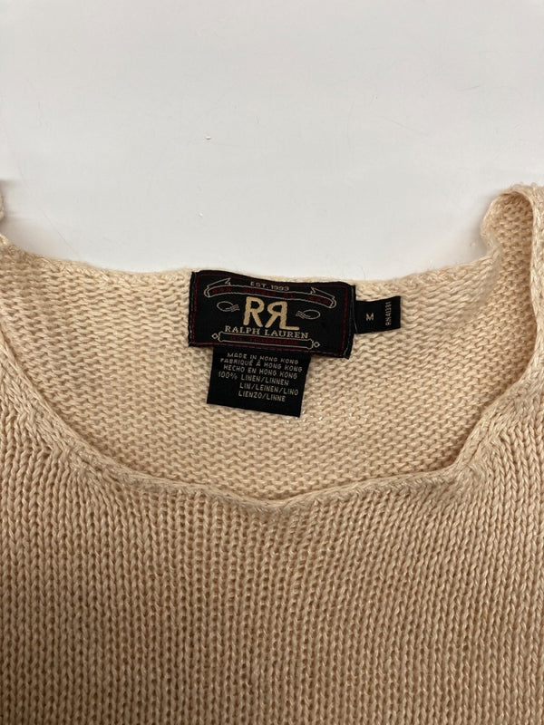 ダブルアールエル RRL 90s Plain Solid LINEN SWEATER リネン セーター ニット 薄手 三ツ星タグ Ralph Lauren 薄茶 セーター 無地 ベージュ Mサイズ 104MT-2296