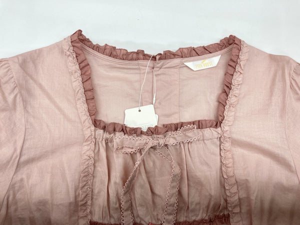 ピンクハウス PINKHOUSE 24AW ローズレース使い ブラウス スクエアネック 姫袖 フリルスリーブ リボン ミニサテン ピコフリル レース  コットン 綿 ロリータ ゴスロリ PINK A2143FB 366 長袖 花 ピンク 104LT-244