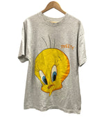 US US古着 90s 90's LOONEY TUNES Tweety HIGH PERFORMANCE ルーニーチューンズ トゥイーティー 袖裾シングルステッチ  - Tシャツ グレー フリーサイズ 101MT-2847