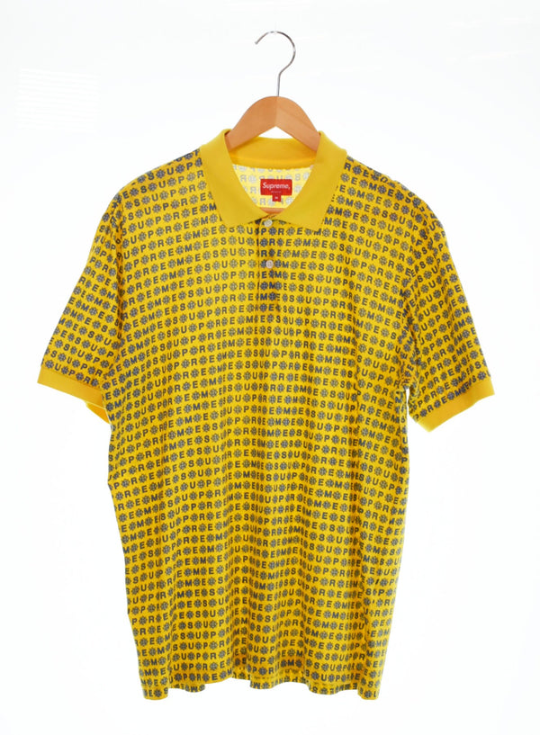 シュプリーム SUPREME 19SS Foulard Polo ロゴ 総柄 半袖ポロシャツ イエロー Mサイズ 103MT-2727