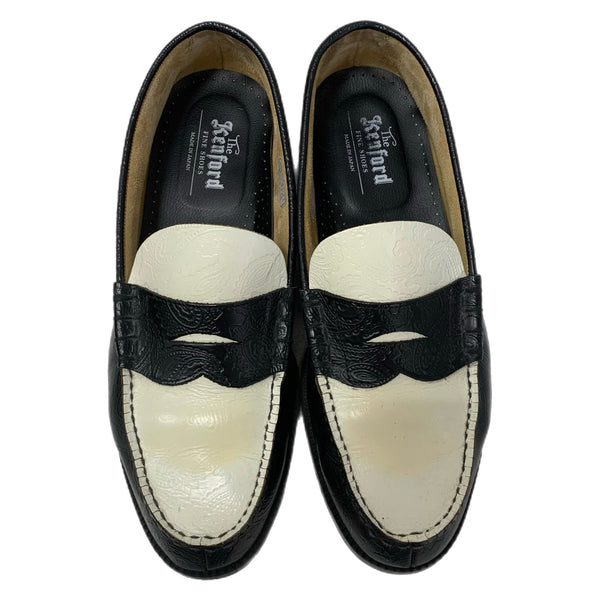 ケンフォードファインシューズ KENFORD MENS EMBOSSED LOAFERS BLACK WHITE PAISLEY メンズ靴 ローファー ブラック 27cmサイズ 201-shoes1279