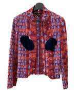 コムデギャルソン COMME des GARCONS 00s アクリルニットジャケット ウール混 異素材 ボタンレス 内ポケット 刺繍 RED 赤 ORANGE オレンジ PURPLE パープル 紫 GM-J011 ジャケット 総柄 マルチカラー Sサイズ 104LT-130