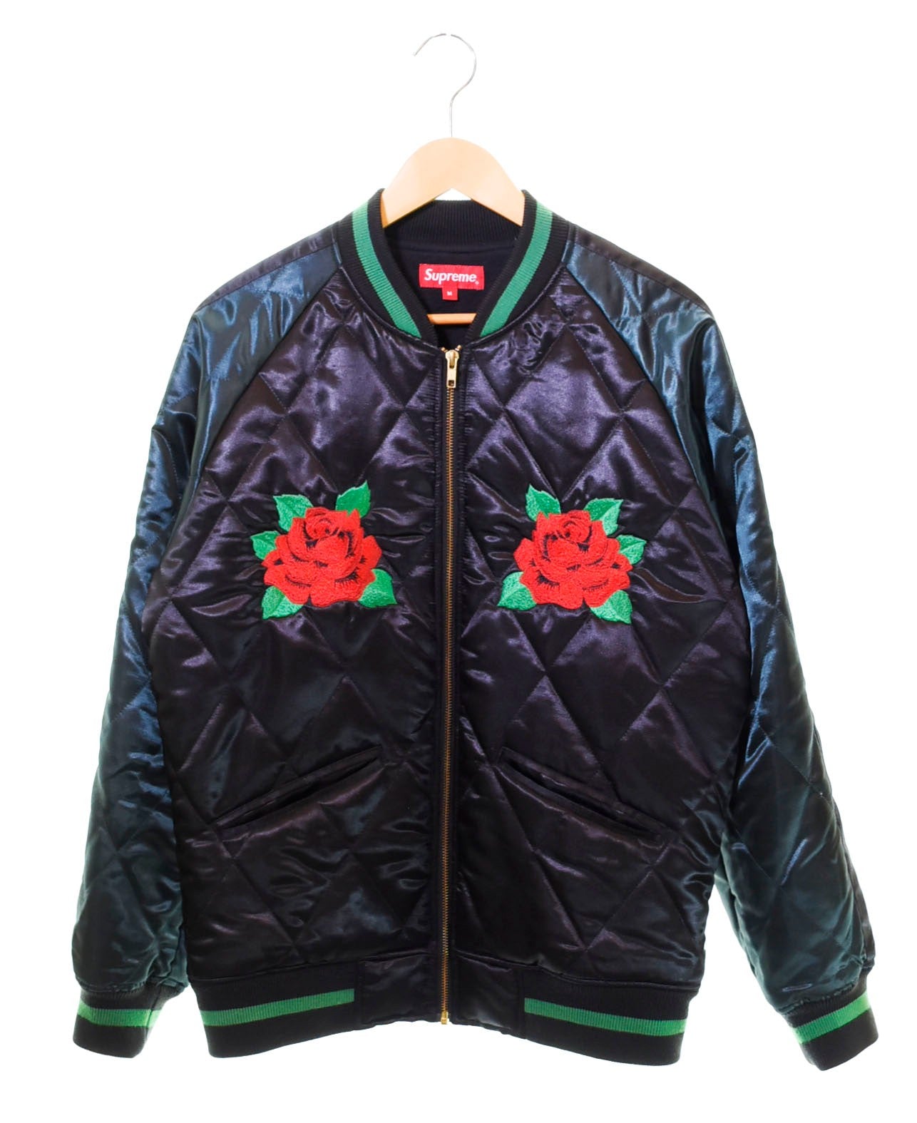 シュプリーム SUPREME 13AW Quilted Satin Bomber Roseローズ刺繍ZIPスカジャンボンバー ジャケット 刺繍  ブラック Mサイズ 103MT-602 | 古着通販のドンドンサガール