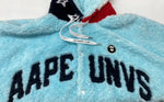 アベイシングエイプ A BATHING APE MOONFACE HOODED FLUFFY VARSITY JACKET ムーンフェイス フーディ バーシティジャケット 青 ジャケット ロゴ ブルー Lサイズ 104MT-2082