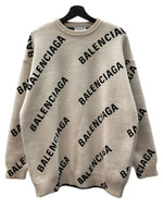 バレンシアガ BALENCIAGA LOGO SWEATER ロゴ セーター クルーネック スラッシュロゴ オーバーサイズ ニット 長袖 厚手 白 セーター 総柄 ホワイト XSサイズ 104MT-2294