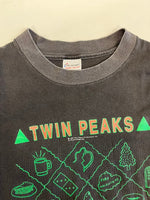 US US古着 90s ©1990 TWIN PEAKS USA製 ビンテージ 90年代 ツインピークス ブラックフェード 袖シングル XL Tシャツ ブラック 101MT-4932