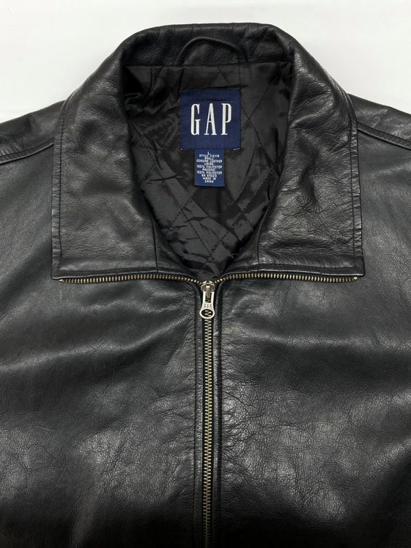 ギャップ GAP 90s LEATHER JACKET レザー ジャケット ジップアップ OLDGAP オールドギャップ アウター 黒 ジャケット 無地 ブラック Lサイズ 104MT-2106