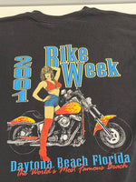 US US古着 00’s BIKE WEEK 2001 モーターサイクル アメリカンバイク ピンナップガール 両面プリント VINTAGE ヴィンテージ Tシャツ ブラック Lサイズ 101MT-4570