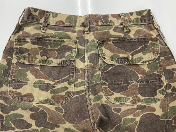 カーハート Carhartt 80s 80年代 ダブルニー ダック ワークパンツ カモ柄 USA製 フェード  カモフラージュ・迷彩 ボトムスその他 カーキ 34×32 104MB-359