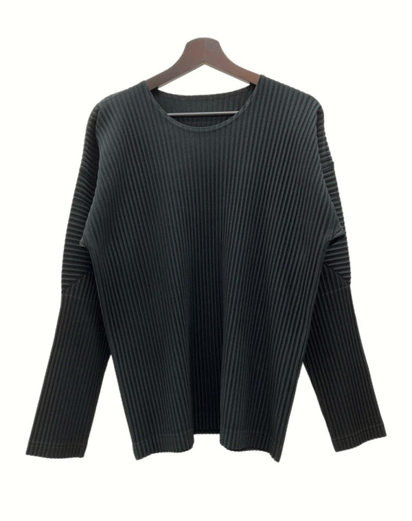イッセイミヤケ ISSEY MIYAKE HOMME PLISSE オム プリッセ L/S PLEATS プリーツ カットソー 長袖 黒 HP55JK421  サイズ 3 ロンT 無地 ブラック 104MT-1012