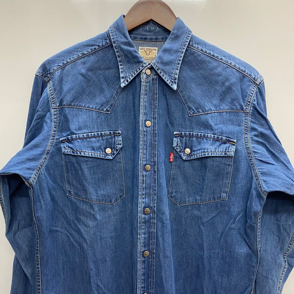 【曜日割引対象外】 リーバイス Levi's 90's 復刻 ショートホーン デニムウエスタンシャツ 日本製 54502-05 長袖シャツ ブルー Mサイズ 201MT-4393 VB