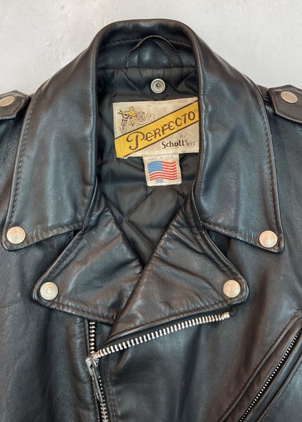 ショット SCHOTT PERFECT DOUBLE RIDERS JACKET ダブル ライダース ジャケット バイカー 革ジャンアウター 黒 サイズ 38 ジャケット 無地 ブラック 104MT-1299