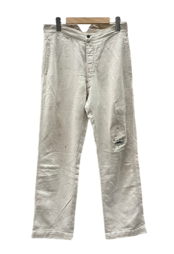 ヴィンテージ vintage 20s 30s ボージョンパンツ ヘリンボーン リネン 針シンチ フランス軍 フレンチ ユーロ French Army Linen HBT Bourgeron 生成り 無地 スラックス ホワイト 104MB-298
