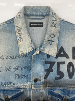 バレンシアガ BALENCIAGA 18AW GRAPHIC DENIM JACKET グラフィック デニム ジャケット Gジャン オーバーサイズ インディゴ 青 534556 TBP33 サイズ 44 ジャケット 総柄 ブルー 104MT-1857