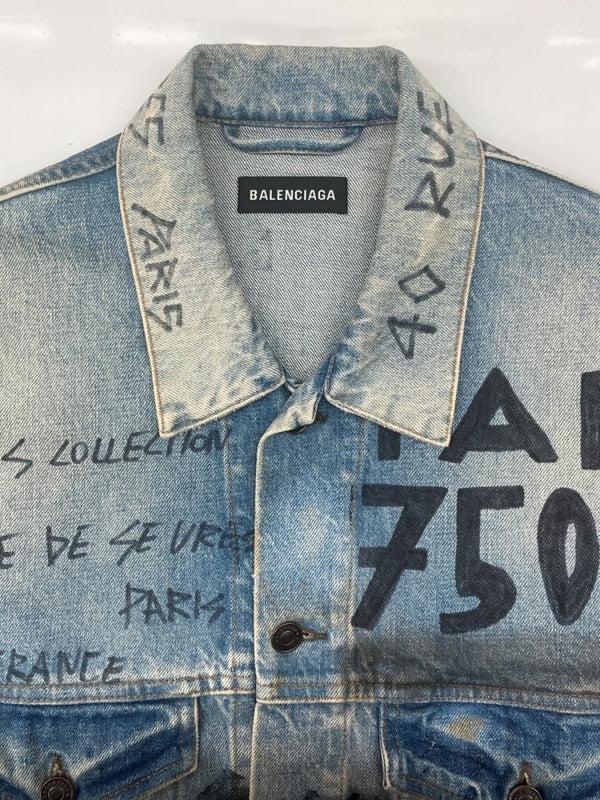バレンシアガ BALENCIAGA 18AW GRAPHIC DENIM JACKET グラフィック デニム ジャケット Gジャン オーバーサイズ インディゴ 青 534556 TBP33 サイズ 44 ジャケット 総柄 ブルー 104MT-1857